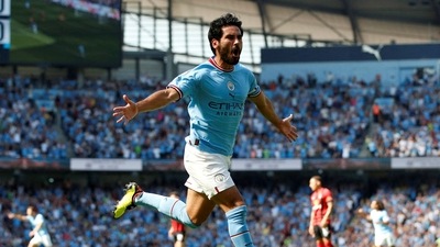 Manchester City's Ilkay Gundogan celebrates scoring their first goal (REUTERS)