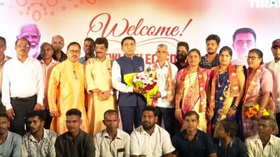 Goa chief minister Pramod Sawant with victorious Panchayat poll candidates.