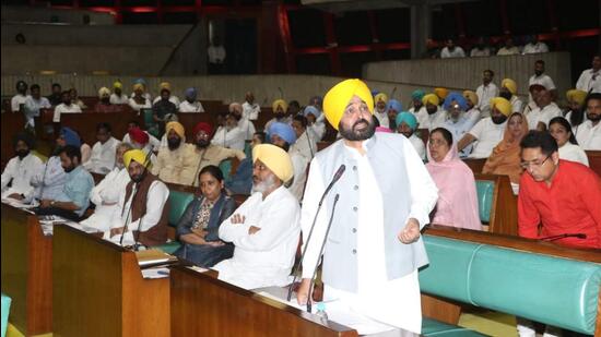 Punjab chief minister Bhagwant Mann addressing the budget session of the assembly earlier this year. (HT file photo)