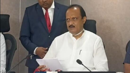 Senior Nationalist Congress Party (NCP) leader Ajit Pawar during a press conference in Pune on Saturday. (HT PHOTO)