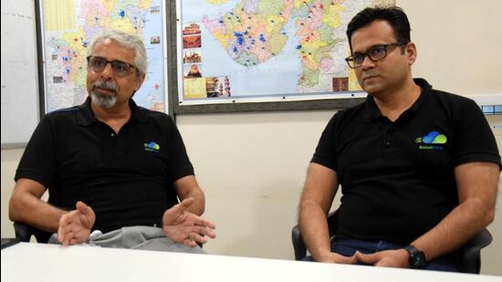Suhas Baxi and Ashwin Save, co-founders of BiofuelCircle, at their office in Pune. (HT PHOTO) Suhas Baxi and Ashwin Save, co-founders of BiofuelCircle, at their office in Pune. (HT PHOTO)