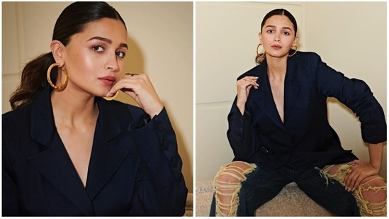 Alia Bhatt and Ranbir Kapoor are expecting their first child. The power couple is wrapping up all their previous commitments before the baby arrives. Ranbir was last seen in the film Shamshera while mom-to-be Alia is currently occupied with the promotions of her upcoming films Darlings. Seeing all her promotional outfits, the fashion gods are gasping in amusement. Alia earlier left fans spellbound with her latest photoshoot in an oversized blazer and ripped denim.(Instagram/@aliaabhatt)