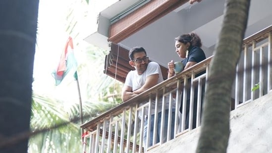 Aamir Khan and Ira Khan at the actor's house in Mumbai.&nbsp;