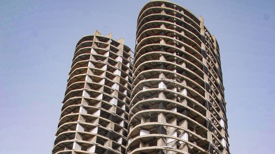 Twin residential towers of Supertech, in Noida, are set to be demolised on August 28. (PTI Photo)