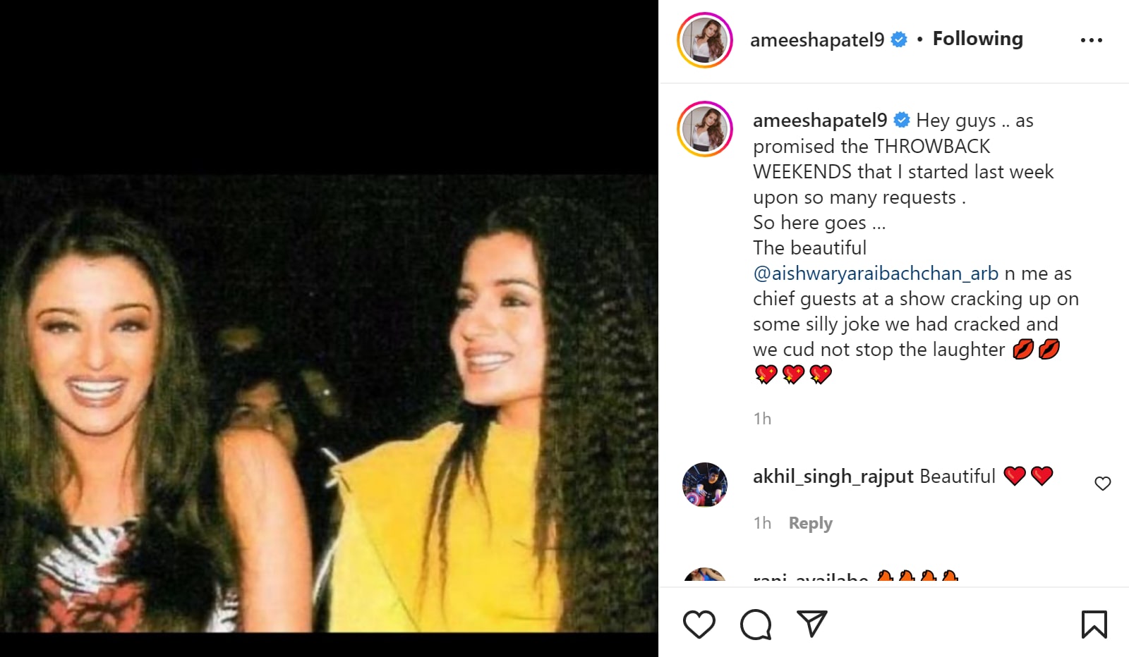Ameesha's Instagram post.