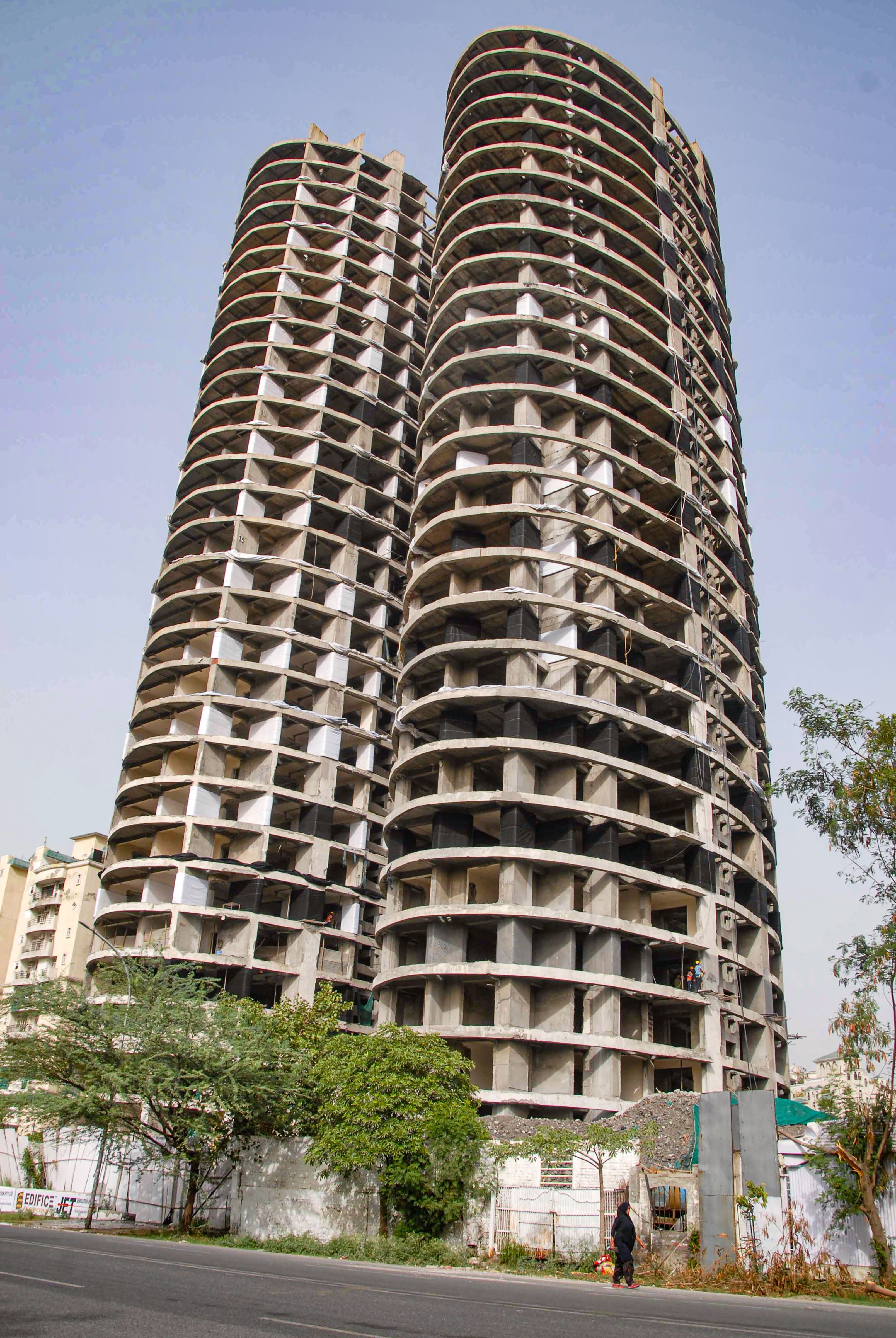 Twin residential towers of Supertech, in Noida, are set to be demolised on August 28. (PTI Photo) Twin residential towers of Supertech, in Noida, are set to be demolised on August 28. (PTI Photo)