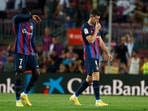 Barcelona's Ousmane Dembele, left and Barcelona's Robert Lewandowski&nbsp;