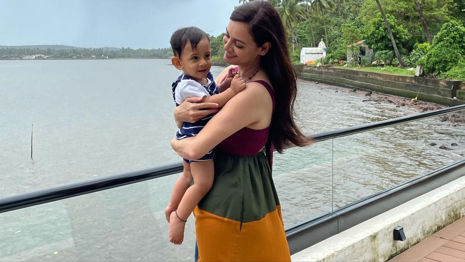 Dia Mirza holds son Avyaan in her arms as she poses by the sea in Goa. See pic