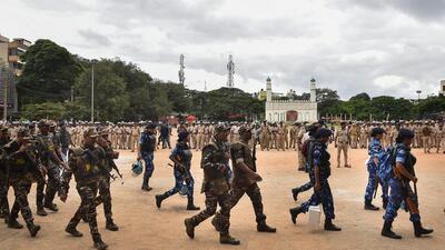 Tension erupted in the state capital after a right-wing leader teared down a poster of Tipu Sultan, in what appears to be a retaliation to a similar incident in Shivamogga in which Hindutva idealogue Vinayak Damodar Savarkar’s picture was brought down by some miscreants on Saturday. (PTI) Tension erupted in the state capital after a right-wing leader teared down a poster of Tipu Sultan, in what appears to be a retaliation to a similar incident in Shivamogga in which Hindutva idealogue Vinayak Damodar Savarkar’s picture was brought down by some miscreants on Saturday. (PTI)