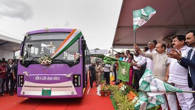 Karnataka chief minister Basavaraj Bommai on Sunday flagged off 75 “Switch EiV 12 buses” to cater to the needs of the people in Bengaluru. (PTI)