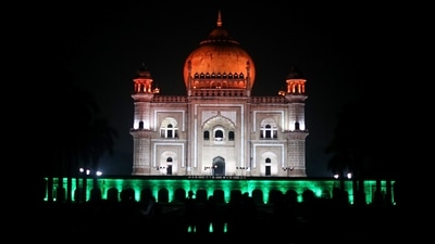 Safdarjung Tomb in New Delhi illuminated with tricolour lights. (ANI) Safdarjung Tomb in New Delhi illuminated with tricolour lights. (ANI)