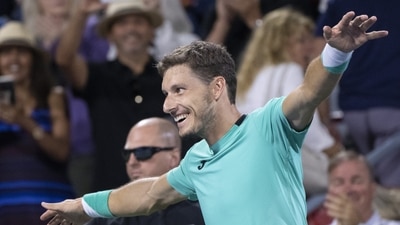 Pablo Carreno Busta, of Spain, celebrates after his victory over Daniel Evans, of Britain, during the National Bank Open tennis tournament in Montreal (AP) Pablo Carreno Busta, of Spain, celebrates after his victory over Daniel Evans, of Britain, during the National Bank Open tennis tournament in Montreal (AP)