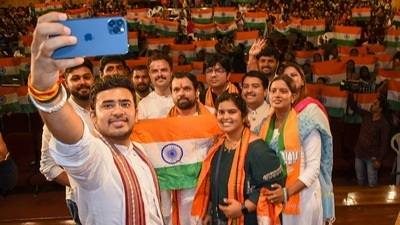 Tejasvi Surya in Pune at an event to promote the 'Har Ghar Tiranga' campaign under 'Azadi Ka Amrit Mahotsav' celebrations. (PTI) Tejasvi Surya in Pune at an event to promote the 'Har Ghar Tiranga' campaign under 'Azadi Ka Amrit Mahotsav' celebrations. (PTI)