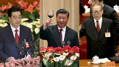 Chinese President Xi Jinping (Centre) and former presidents Hu Jintao (Left) and Jiang Zemin (Right). Chinese President Xi Jinping (Centre) and former presidents Hu Jintao (Left) and Jiang Zemin (Right).