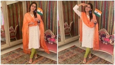 Sara Ali Khan can slay any occasion. You can wear a white kurta like Sara and pair it up with a saffron organza dupatta and mint green leggings. And you are prepared for Independence Day with a chic and lovely outfit. (Instagram ) Sara Ali Khan can slay any occasion. You can wear a white kurta like Sara and pair it up with a saffron organza dupatta and mint green leggings. And you are prepared for Independence Day with a chic and lovely outfit. (Instagram )