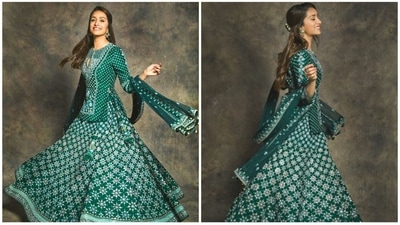If you want to look all dazzling and fancy then Shraddha Kapoor's lehenga can be a perfect inspiration for you. Wear a heavily embroidered blouse and lehenga and top it off with a basic green dupatta. Black stilettos, a tousled mane and hoop earrings will complete the look. (Instagram) If you want to look all dazzling and fancy then Shraddha Kapoor's lehenga can be a perfect inspiration for you. Wear a heavily embroidered blouse and lehenga and top it off with a basic green dupatta. Black stilettos, a tousled mane and hoop earrings will complete the look. (Instagram)