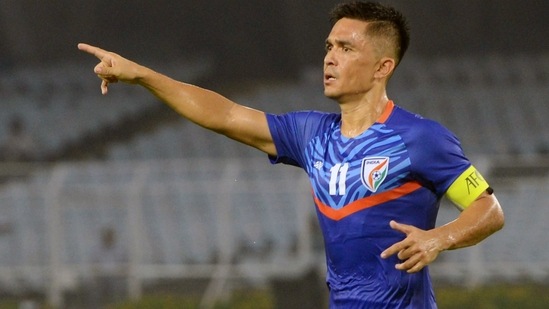 Indian football skipper Sunil Chhetri in action during the AFC Asian Cup 2023 Qualifiers (ANI)