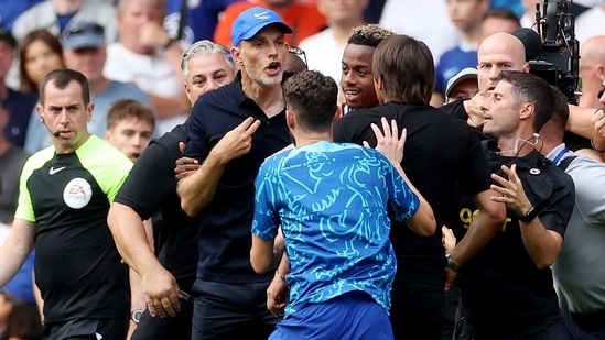Chelsea manager Thomas Tuchel clashes with Tottenham Hotspur manager Antonio Conte&nbsp;(Reuters)
