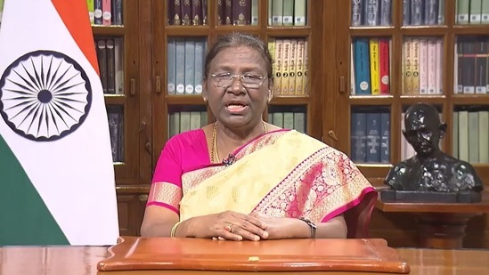 President Droupadi Murmu addresses the nation on the eve of India's 76th Independence Day on Sunday, August 14, 2022. (Screengrab/President of India Twitter)