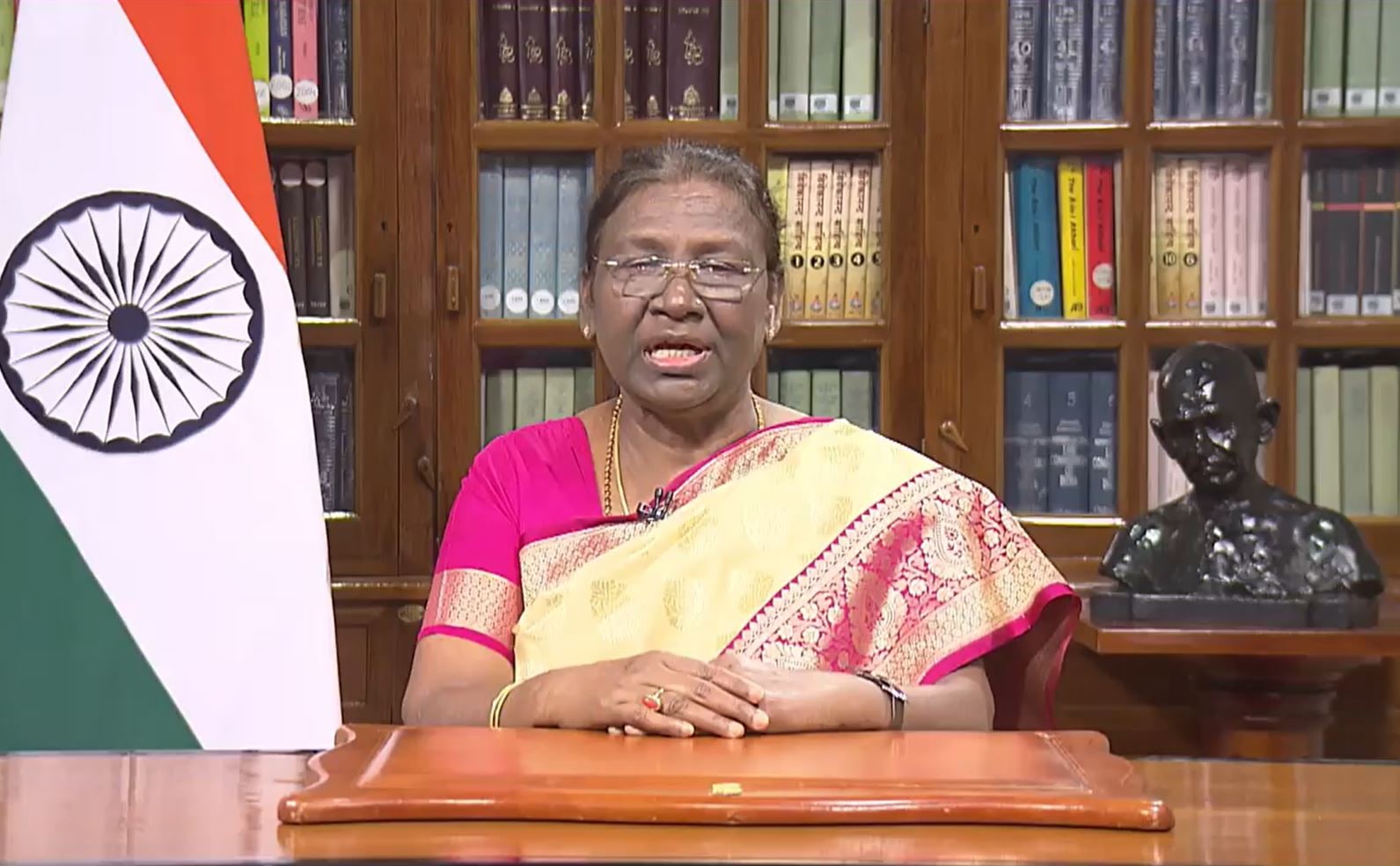 President Droupadi Murmu addresses the nation on the eve of India's 76th Independence Day on Sunday, August 14, 2022. (Screengrab/President of India Twitter)
