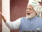 PM Modi addressing the nation on the 76th Independence Day from the Red Fort.&nbsp;
