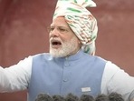 PM Modi dons a Tricolour turban as he addresses the nation on the 76th Independence Day from the Red Fort.&nbsp;