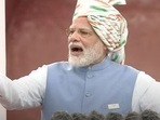 PM Modi addressing the nation on the 76th Independence Day from the Red Fort.&nbsp;