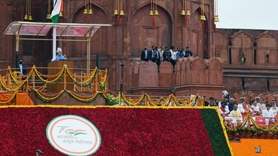New Delhi, Aug 15 (ANI): Prime Minister Narendra Modi addressing the Nation on the occasion of 76th Independence Day from the ramparts of Red Fort, in New Delhi on Monday. (ANI Photo/PIB) (ANI)