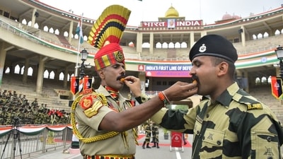 Wagah, an army outpost between Amritsar and Lahore on the Indo-Pak border, is a complex system of structures, roadways, and barriers. (Sameer Sehgal/ Hindustan Times) Wagah, an army outpost between Amritsar and Lahore on the Indo-Pak border, is a complex system of structures, roadways, and barriers. (Sameer Sehgal/ Hindustan Times)