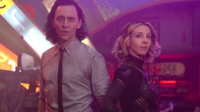 Tom Hiddleston and Sophia di Martino as Loki and Sylvie in Loki. Tom Hiddleston and Sophia di Martino as Loki and Sylvie in Loki.