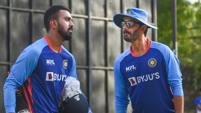 Batting coach Vikram Rathour and KL Rahul during a practice session (PTI) Batting coach Vikram Rathour and KL Rahul during a practice session (PTI)