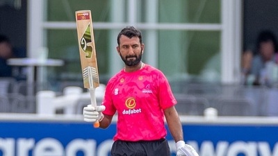 Cheteshwar Pujara scored 174 in 131 balls against Surrey (Twitter/SussexCCC) Cheteshwar Pujara scored 174 in 131 balls against Surrey (Twitter/SussexCCC)
