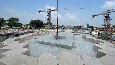 Lucknow, India, August 05, 2022: Two years after PM Modi did the Bhoomi Pujan of the Ram Temple in Ayodhya, a media visit to survey the construction was organized at the Ram Janmabhoomi site, on Friday, August 05, 2022. (HT Photo) Lucknow, India, August 05, 2022: Two years after PM Modi did the Bhoomi Pujan of the Ram Temple in Ayodhya, a media visit to survey the construction was organized at the Ram Janmabhoomi site, on Friday, August 05, 2022. (HT Photo)