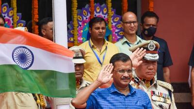 Delhi chief minister Arvind Kejriwal during the 76th Independence Day function at the Chhatrasal Stadium. (PTI photo) Delhi chief minister Arvind Kejriwal during the 76th Independence Day function at the Chhatrasal Stadium. (PTI photo)