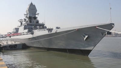 INS Chennai arrived in Muscat, Oman to take part in Amrit Mahotsav. (Twitter/ @Indemb_Muscat)