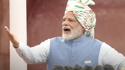 PM Modi addressing the nation on the 76th Independence Day from the Red Fort.&nbsp;
