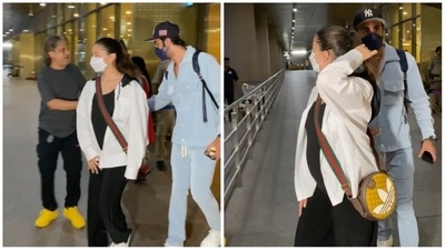 Ranbir Kapoor and Alia Bhatt at the Mumbai airport. Ranbir Kapoor and Alia Bhatt at the Mumbai airport.