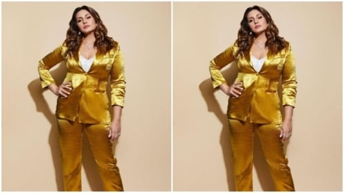 Huma paired a white corset style top with a golden blazer and a golden pair of formal trousers. The blazer came with golden buttons. (Instagram/@iamhumaq)