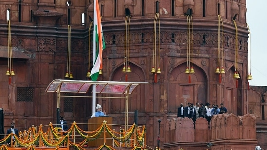 Prime Minister Narendra Modi addressing the Nation on the occasion of 76th Independence Day from the ramparts of Red Fort. (ANI Photo/PIB)