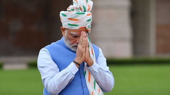 Ahead of the flag hoisting ceremony, PM Modi paid tribute to the Father of the Nation Mahatma Gandhi at Rajghat.(PTI)