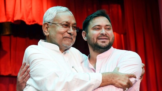 Bihar chief minister Nitish Kumar and his deputy Tejashwi Yadav in Patna. (ANI file)