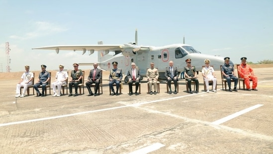Sri Lankan President Ranil Wickremesinghe was present at the handover ceremony of Dornier 228.(ANI) Sri Lankan President Ranil Wickremesinghe was present at the handover ceremony of Dornier 228.(ANI)