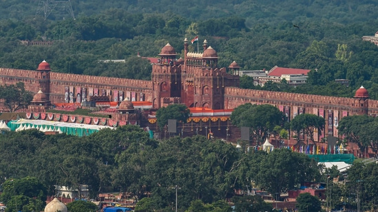 A view of Red Fort set to witness the celebrations of 76th Independence Day of India.(PTI)
