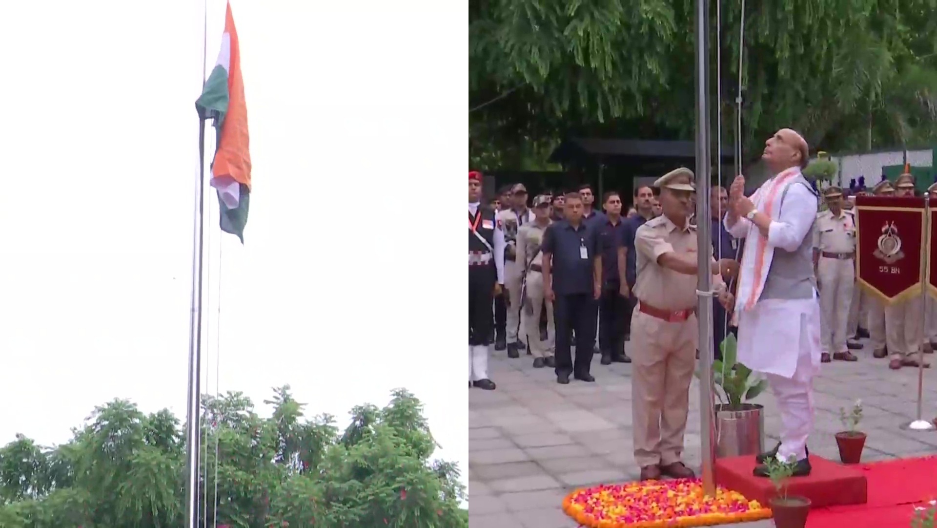 Defence minister Rajnath Singh urfurls the national flag at 76th Independence Day. (ANI)