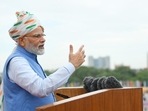 Prime Minister Narendra Modi addresses the nation on Independence Day, at Red Fort in New Delhi, on Monday. (HT photo) Prime Minister Narendra Modi addresses the nation on Independence Day, at Red Fort in New Delhi, on Monday. (HT photo)