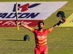 Zimbabwe's Sikandar Raza celebrates after scoring a century.(AFP) Zimbabwe's Sikandar Raza celebrates after scoring a century.(AFP)
