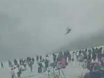 Video grab of a helicopter making an uncontrolled hard landing at the Kedarnath helipad on May 30. (ANI Twitter)