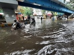 After heavy rainfall in Thane, waterlogging at Vandana cinema.(Praful Gangurde/HT )