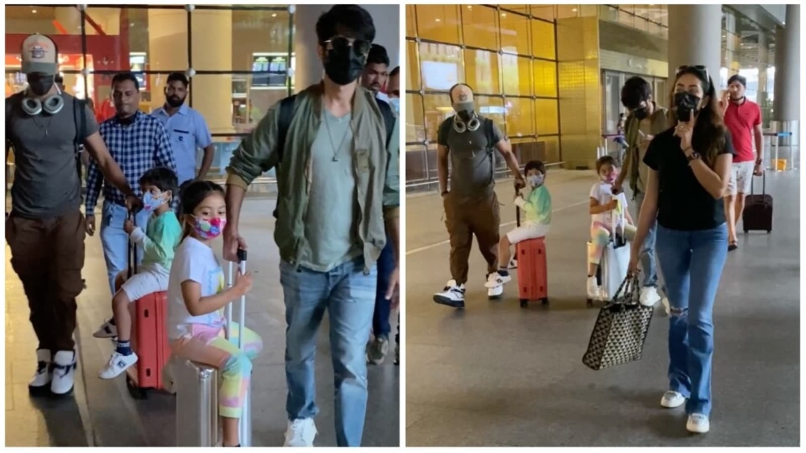 Shahid Kapoor's kids Misha and Zain take a ride on their suitcases at airport. Watch