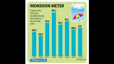 From August 1 to 16, Chandigarh recorded 118.8 mm rain. The normal rain for the first half of August is 174.8 mm, which means as of now it is 32% below normal. (HT File)